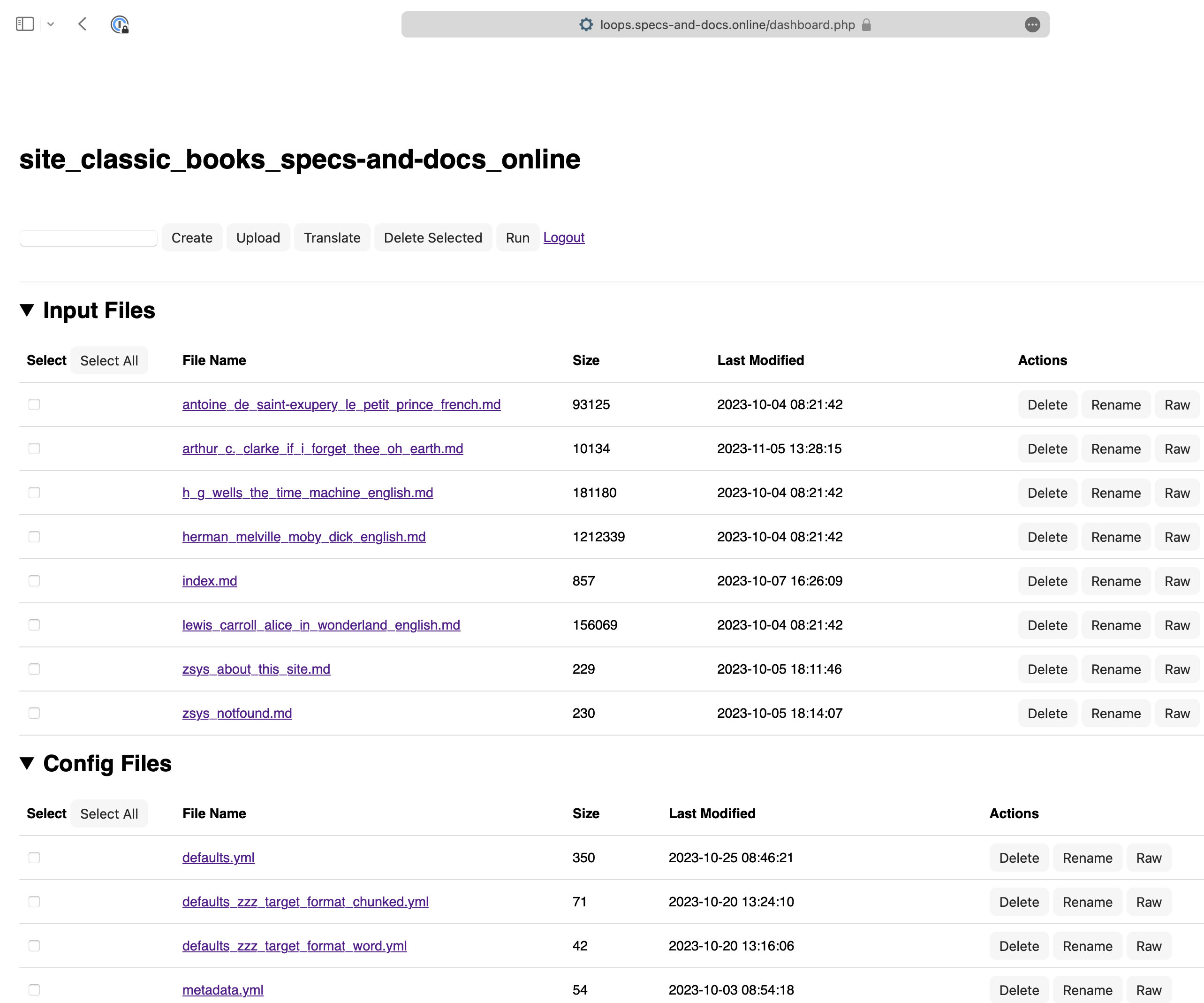 A LOOPS project dashboard